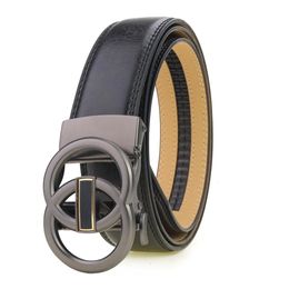 Top Quality Cowhide Belts Mens Genuine Leather Ratchet Belt with Automatic Sliding Buckle 240326