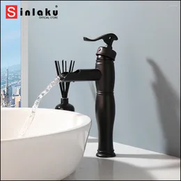 Bathroom Sink Faucets SINLAKU Basin Faucet Deck Mount Matte Black With Single Handle Control Stream Outlet And Cold Water Mixer Taps