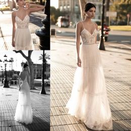 Dresses 2019 Beach Wedding Dresses For Bride Aline Wedding Dress Maternity Pregnant Bridal Gowns Beads Tulle Lace Backless Spaghetti Stra