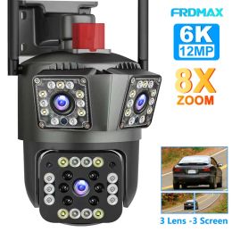 Cameras 12MP 6K WiFi Security Camera 8X Zoom Three Lens Surveillance Camera Auto Tracking 8MP IP Camera Smart Home Wireless CCTV Camera