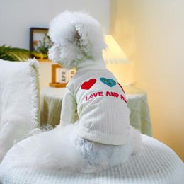 Dog Apparel 1PC Pet Clothing Cat Spring And Autumn White Love Peace Pullover Bottom Shirt Suitable For Small Medium Sized Dogs