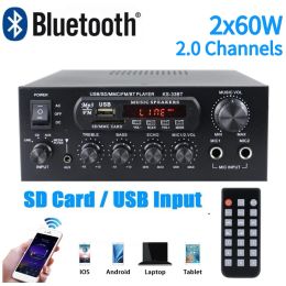 Amplifier KS33BT Hifi Digital Amplifier 2x60W Bluetooth 5.0 Sound Amplifier Digital 2 Channel Audio Amplifier FM Radio for Home Car MAX