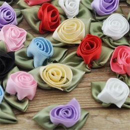 Decorative Flowers 20pcsFancy Mix Color Satin Ribbon Rose Flower DIY Craft/Wedding/Appliques/doll B157