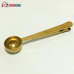 Tea Scoops Gold Universal Heathful Cooking Tool Stainless 1 Cup Ground Coffee Measuring Scoop Spoon With Bag Sealing Clip Good Helper