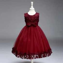 Dresses 2019 Vintage Lovely Burgundy Baby Infant Toddler Baptism Clothes Flower Girl Dresses Knee Length With Lace Bow Flowers Tutu Ball G