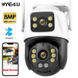 Cameras 4K 8MP Binocular WIFI Camera Dual Screen Auto Tracking 4MP CCTV PTZ IP Camera Security Protection Outdoor Surveillance iCsee APP