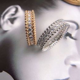 Kaleidoscope Bead Edge Full Diamond Ring for Women V Gold 18K European and American Exquisite Sparkling Full Sky Star Couple Ring