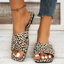 Slippers Women's Leopard Print Square Toe Summer Sandals Beach Sheos