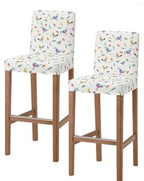 Chair Covers Hand-Painted Bird Leaves And Flowers High Back 2pcs For Kitchen Elastic Bar Stool Slipcover Dining Room Seat Cases