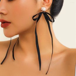 Dangle Earrings IngeSight.Z Korean Elegant Imitation Pearl Long Ribbon Bowknot Drop For Women Wedding Party Jewellery Gifts 2024 Y2K