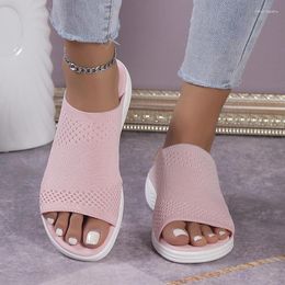 Slippers Women Fish Mouth Wedge Casual Beach Orthopedic Stretch Mesh Sandals Female Open Toe Breathable Cross Shoes