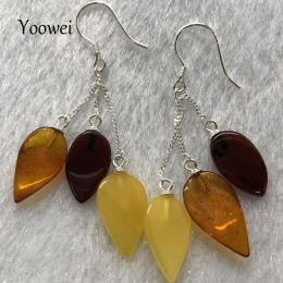 Earrings Yoowei New Baltic Amber Earrings for Women Multicolor Teardrop Shape Real Natural Amber Dangling Earrings Leaf Jewelry Wholesale