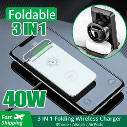 Chargers 40W 3 in 1 Qi Fast Wireless Charger Stand For iPhone 13 12 11 Airpods Pro Apple Watch iWatch 6 7 Foldable Charging Dock Station