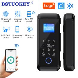 Lock Double Hook Tuya Bluetooth Fingerprint Intelligent Lock for Office Store Wooden Glass Sliding Door + Remote Control Optional
