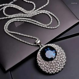 Pendant Necklaces Luxury Blue Crystal Ocean Round Long Chain & Pendants For Women Fashion Female Collier Femme Party Jewellery