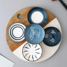 Plates Japanese Ceramic Hand-Painted Soy Sauce Dish Dipping Vinegar Seasoning Small Round Underglaze Snack Plate