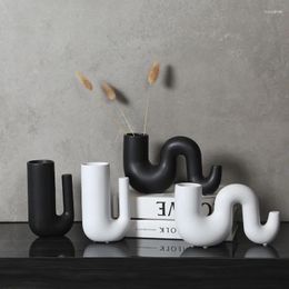 Vases Nordic Simple Flower Vase Black White Ceramic Decoration Dried Organisers Storage Home Accessories