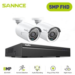 System SANNCE 8CH 5MP POE HD Video Surveillance Camera System H.264+ NVR With 2X 5MP IP Cameras Outdoor Waterproof Security NVR System