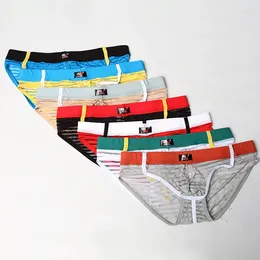 Underpants AIIOU Summer Sexy Underwear Men Briefs See Through Striped Breathable Gay Sissy Panties Pouch Pants 7PCS/lot