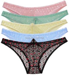 Underpants 5Pcs/Lot Men's Briefs Sheer Rhombus Male Lace Underwear See-through Pouch Bikinis Mini Pants