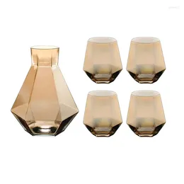Wine Glasses 5Pcs Glass Cup Set Geometric Cold Water Pot Milk Juice Whiskey Home Party Drinkware