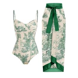 Suits Printed Simple Fashion Single Piece Micro Monokini Sexy Swimsuit White Boho Printed Swim Swimwear For Girls Women's Bandage