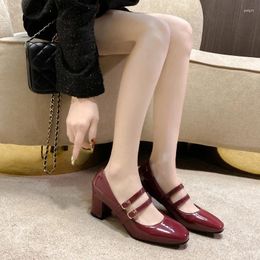 Dress Shoes 2024 Women's Mary Janes High Heels Fashion Buckle Strap Pumps Women Square Toe