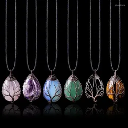 Pendant Necklaces Tree Of Life 7 Chakra Natural Gemstone Necklace Crystal Energy Healing Handmade Yoga Jewellery Vintage For WoMen