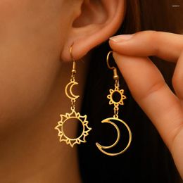 Dangle Earrings Stainless Steel Bohemian Sun Moon Totem Pendant Senior Statement Temperament For Women Jewellery Gift