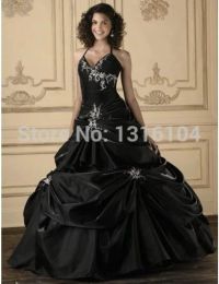 Dresses Antique Gothic Black Wedding Dresses Bridal Gowns Colourful Halter Ball Gown Corset Embroidery Taffeta Vintage Colourful Wedding Gow