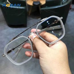 New internet celebrity with the same flat light eyeglass frame womens double beam Korean version myopia glasses frame retro ocean lens sunglasses