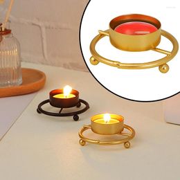 Candle Holders 1pc Round Metal Holder Tray Small Candlestick Geometric Black Gold Colour Base Wedding Banquet Art Deco Home
