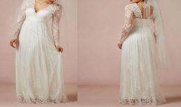 2019 High Quality Floor Length Sheath Wedding Dresses Sexy Vneck Long Sleeves Illusion Bohemian Wedding Dresse Laure de Sagazan B6019294