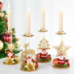 Candle Holders Christmas Candlestick Golden Santa Elk Snowflake Metal Xmas Table Ornament Year Gifts Navidad Noel Decoration