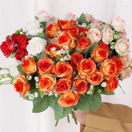 Decorative Flowers 10Pcs Artificial Rose 10 Heads Long Bouquet Realistic Fake Roses For Valentine's Day Present Wedding Home Table Decor
