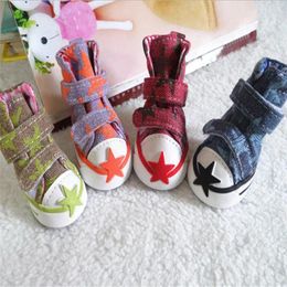 Dog Apparel Fashion Jean Shoes Small Little Pet Canvas Sneakers Outdoor Casual Star Puppy Doggy Boots For Teddy Chihuahua(4Pcs/set)