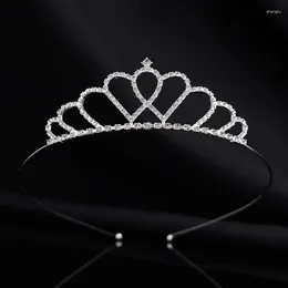 Hair Accessories 1pc Elegant Silver Crystal Peach Heart Bride'S Crown For Girls' Princess Birthday Year Or Christmas Party Gift