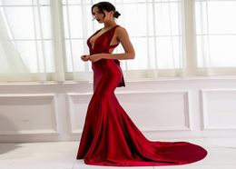 Semplice borgundio croce sirena abito da ballo di ballo a nastro legato a nastro a nastro sexy maxi abiti vestidos de noviva rossase moquet gown6856741