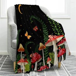 Blankets Mushroom Blanket Colorful Butterfly Moon Star Black Print Throw Decor Warm For Home Living Room Sofa Office