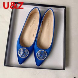 Casual Shoes Double Happiness Chinese Wedding Office Royal Blue Dark Satin Flats Loafers Bride Bridesmaid Plus Big Size 44