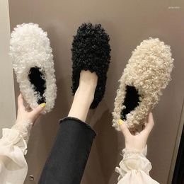 Casual Shoes Autumn And Winter Net Red Fashion Fur Women Wear Comfort Plus Velvet Lamb Hair A Pedal Flat Women's Warm