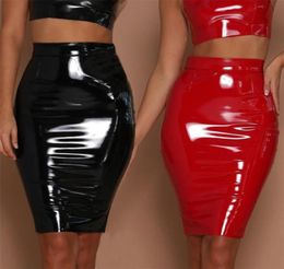 Women Sexy Mini Elegant Bodycon Latex Skirt High Waist Pencil PU Patent Leather Skirt Black Office Short Skirts Female Y2003261144819