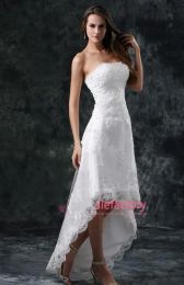 Dresses 2016 Short Beach Wedding Dresses A Line Strapless Appliques Lace Corset Back Sexy White Ivory Bridal Gowns QA07