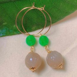 Dangle Earrings Natural Pale Yellow Hetian Jade Beads Jadeite Gold Earing Art Custom Handmade Wedding Bridal Children Minimalist Platinum