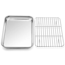 Flat bottom stainless steel baking tray drain cooling rack tray oven mesh frame multi-purpose baking tray 240325