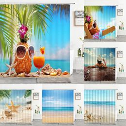 Shower Curtains High Quality Sea Beach Shell Printed Starfish Bath Curtain Screen Waterproof Products Bathroom Decor With Hooks