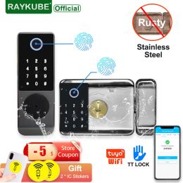 Lock RAYKUBE W7 Stainless steel Double Fingerprint Lock Outdoor Gate Waterproof TT Lock/ Tuya Smart Door Lock Digital Electronic Lock