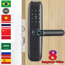 Lock TUYA WIFI Mobile Phone Unlock Fingerprint Magnetic Card Password Normally Open Mode Temporary Password Smart Door Lock