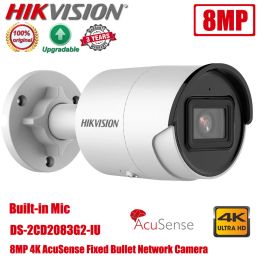 Cameras Oryginalny Hikvision DS2CD2083G2IU 8MP 4K POE IR IP67 AcuSense wbudowany mikrofon Mini Bullet kamera IP CCTV