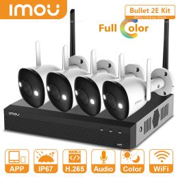 System Dahua Full Color Night Vision Wireless NVR Kit IP67 Outdoor Video Security System Audio Recording WiFi Connection Bullet 2E Kit